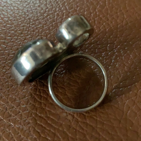 Green laboridite, peridot & quartz stone & sterling silver ring size 7 - Picture 3 of 3